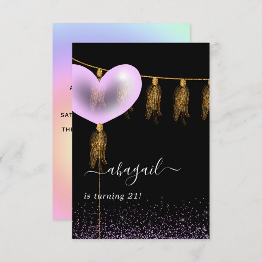 Invitation de fête d'anniversaire violet et or et (Devant / Derrière)