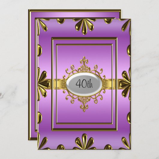 Invitation de fête d'anniversaire violet violetOr (Devant / Derrière)