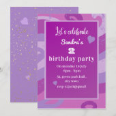 invitation de fête d'anniversaire violette (Devant / Derrière)