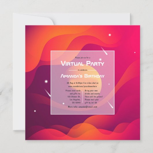 Invitation de fête d'anniversaire virtuelle (Devant)