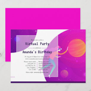 Invitation de fête d'anniversaire virtuelle rose v