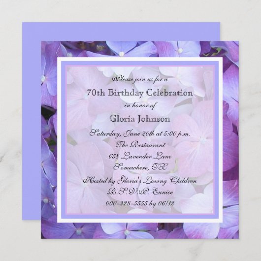 Invitation de fête de 70e anniversaire Hydrangeas  (Devant / Derrière)