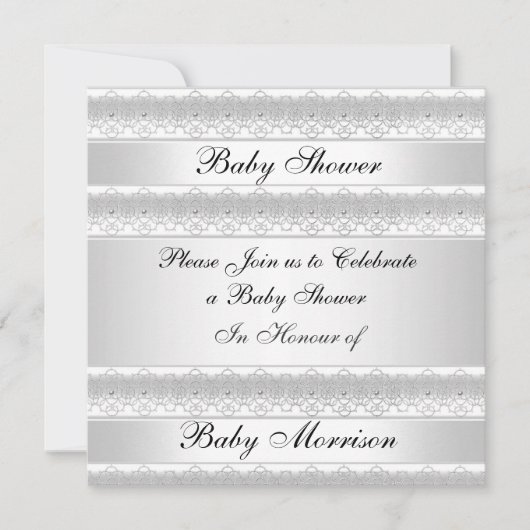 Invitation de fête de Baby Shower douce blanche (Devant)