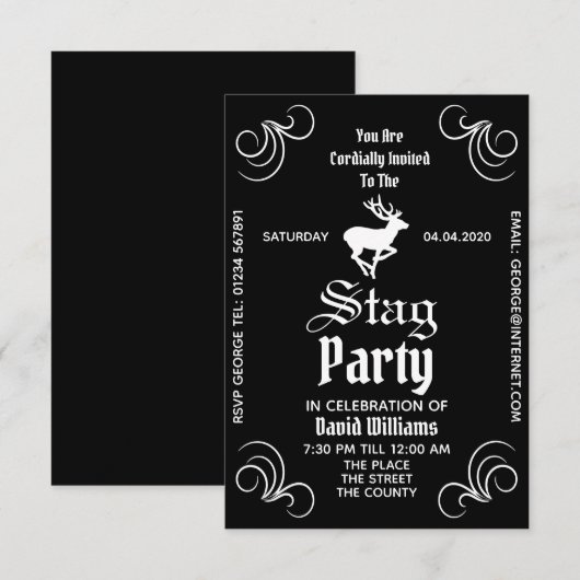 Invitation de fête de Bachelor (Devant / Derrière)