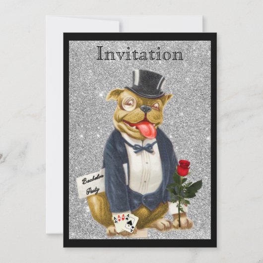 Invitation de fête de Bachelor Argent Noir avec Bu (Devant)