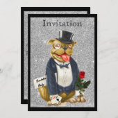 Invitation de fête de Bachelor Argent Noir avec Bu (Devant / Derrière)