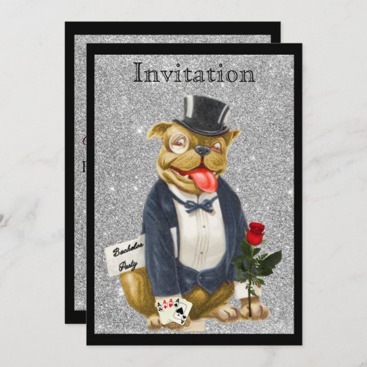 Invitation de fête de Bachelor argent noir avec Bu (Devant / Derrière)