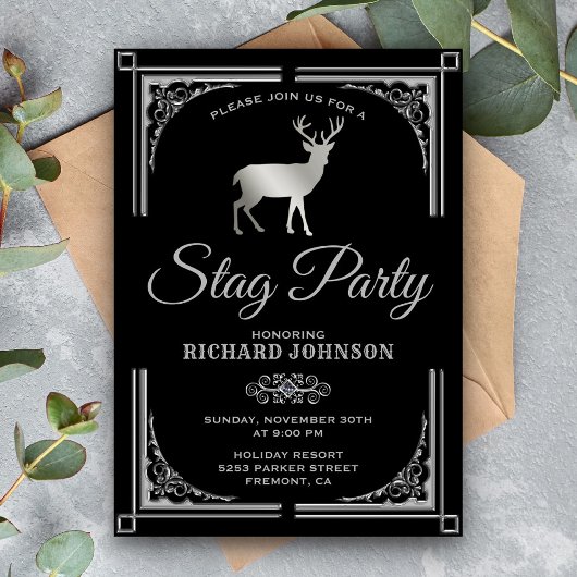 Invitation de fête de bachelor argentée vintage au