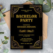 Invitation de fête de bachelor Art Déco Or Noir