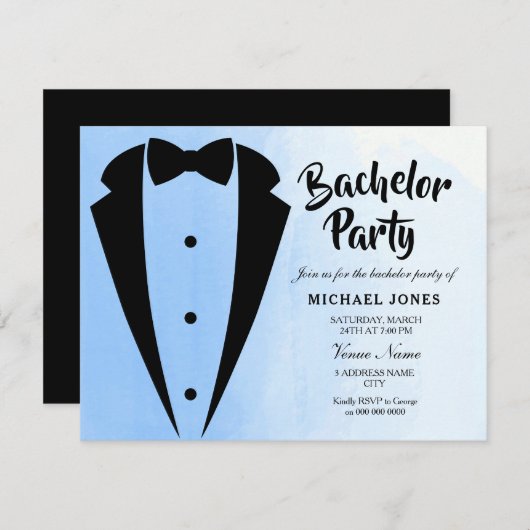 Invitation de fête de bachelor avec noeud papillon (Devant / Derrière)