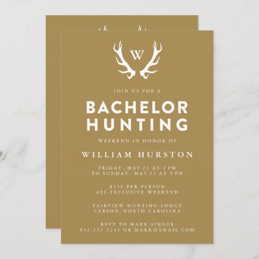 Invitation de fête de bachelor chasse aux bois de  (Devant / Derrière)