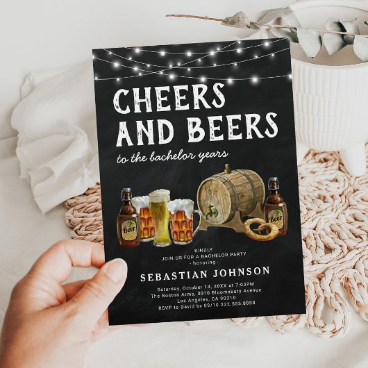 Invitation de fête de bachelor "Cheers & Beers"