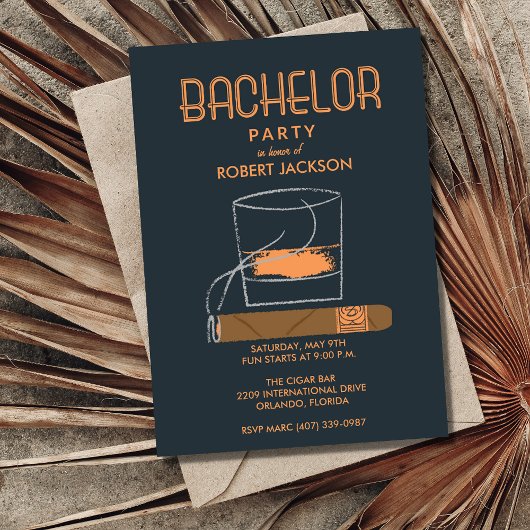 Invitation de fête de bachelor cigar et whisky