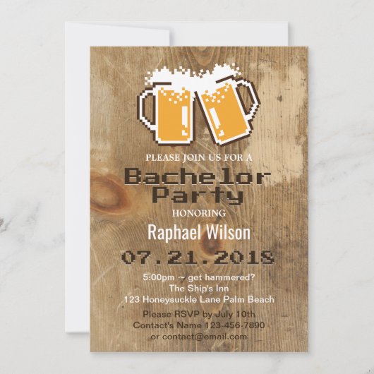 Invitation de fête de bachelor Cool Pixel Bières & (Devant)