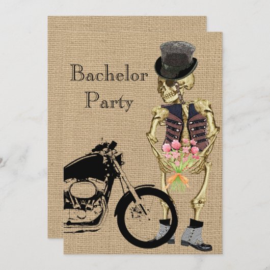 Invitation de fête de bachelor de squelette de mot (Devant / Derrière)