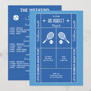 Invitation de fête de bachelor de tennis bleu