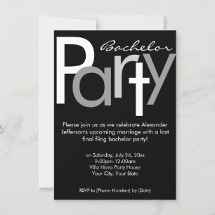 Invitation de fête de Bachelor en gris typographiq