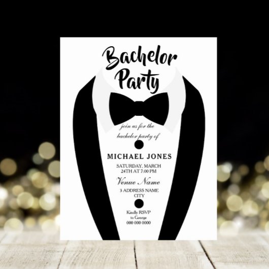 Invitation de fête de bachelor en nœud papillon Sm