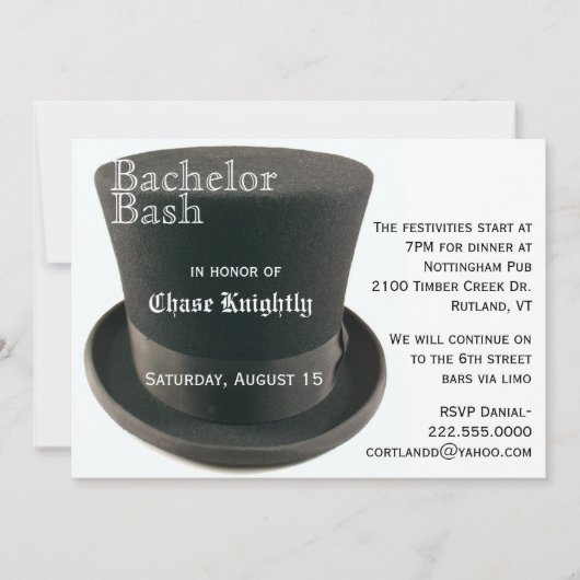 Invitation de fête de bachelor en noir et blanc av (Devant)