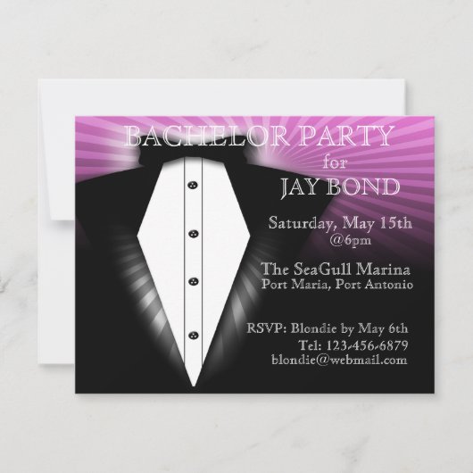 Invitation de fête de bachelor en smoking élégante (Devant)