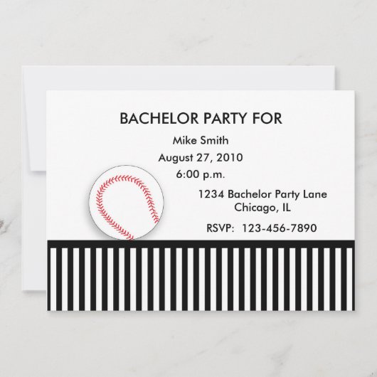 Invitation de fête de Bachelor noir blanc baseball (Devant)