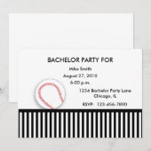 Invitation de fête de Bachelor noir blanc baseball (Devant / Derrière)