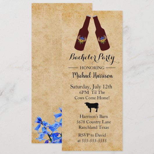 Invitation de fête de bachelor Rustique avec Boute (Devant / Derrière)