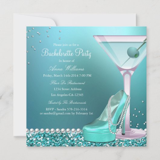 Invitation de fête de bachelorette à paillettes bl (Devant)