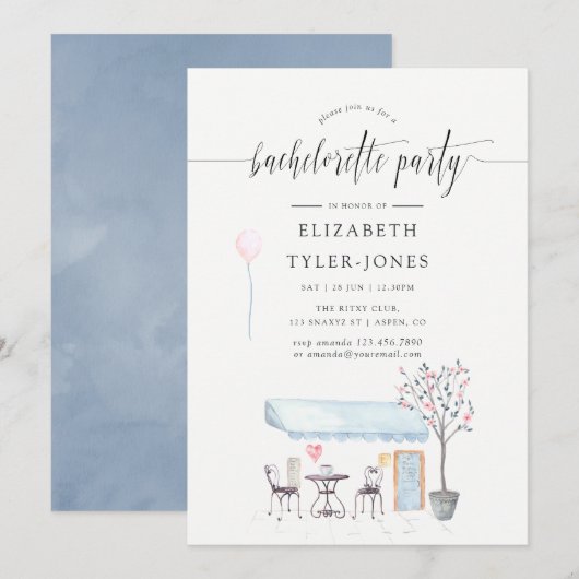 Invitation de fête de bachelorette aquarelle Café (Devant / Derrière)