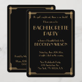 Invitation de fête de Bachelorette Art Déco Black (Devant / Derrière)