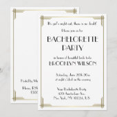 Invitation de fête de Bachelorette Art Déco Blanch (Devant / Derrière)