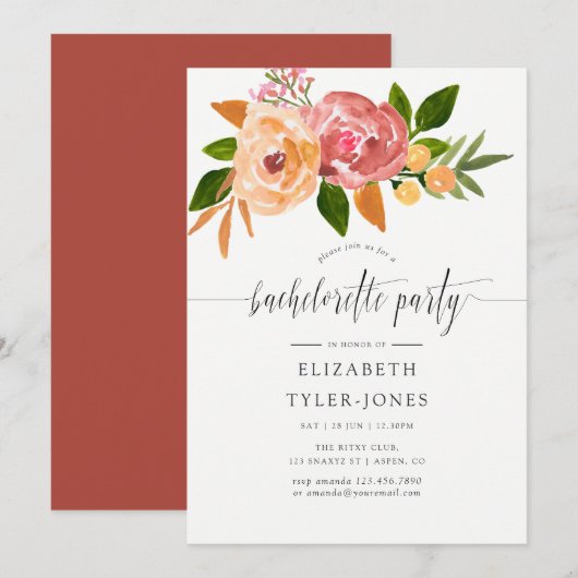 Invitation de fête de Bachelorette aux fleurs sauv (Devant / Derrière)