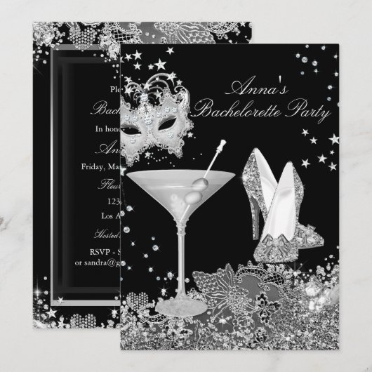 Invitation de fête de bachelorette avec masque et (Devant / Derrière)