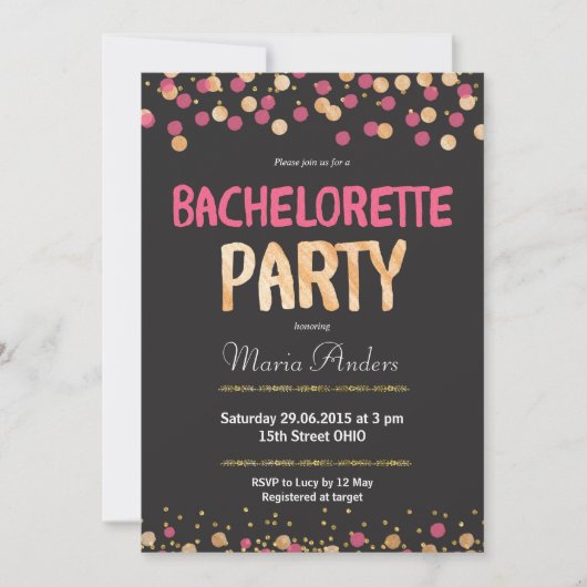 Invitation de fête de bachelorette chic (Devant)