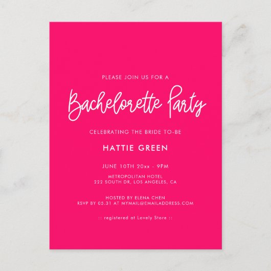 Invitation de fête de Bachelorette en calligraphie (Devant)