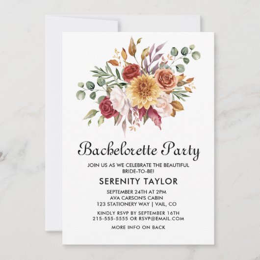 Invitation de fête de bachelorette florale d'autom (Devant)