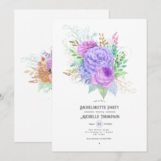Invitation de fête de bachelorette Florale de Prin (Devant / Derrière)