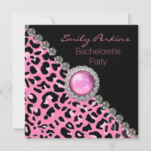 Invitation de fête de bachelorette Glam Pink Léopa