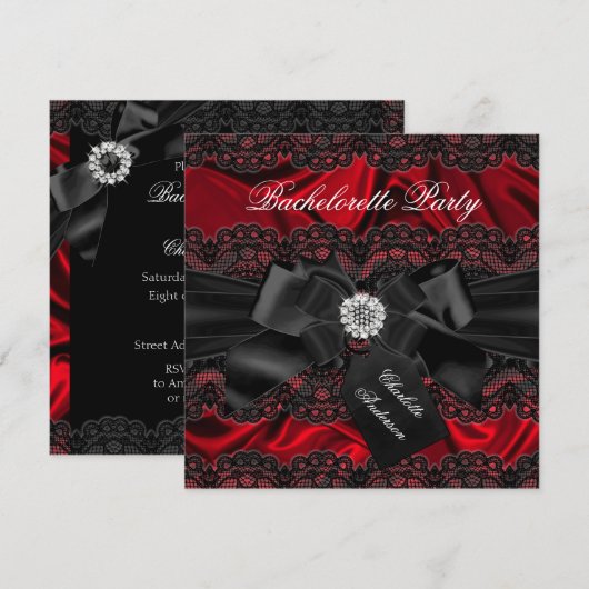 Invitation de fête de Bachelorette noire rouge ave (Devant / Derrière)