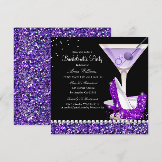 Invitation de fête de bachelorette perle paillette (Devant / Derrière)