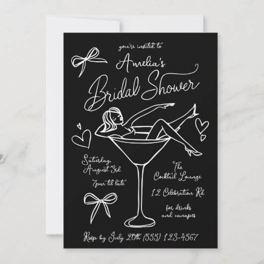 Invitation de fête de bachelorette Verre à Martini (Devant)