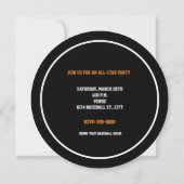 Invitation de fête de baseball noir et orange JOUE (Dos)