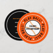 Invitation de fête de baseball noir et orange JOUE (Devant / Derrière)