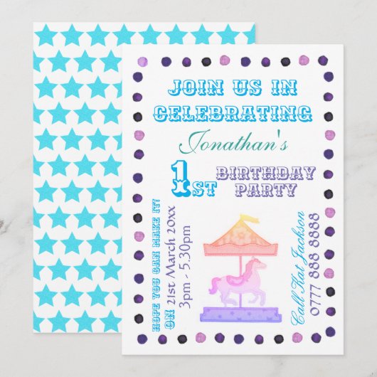 Invitation de fête de B'day Boys/Girls - Thème Car (Devant / Derrière)