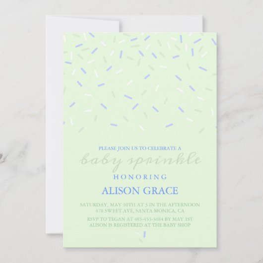 Invitation de fête de bébé moderne verte et bleue (Devant)
