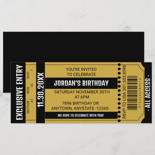 Invitation de fête de billet | Invitations d'événe (Devant / Derrière)