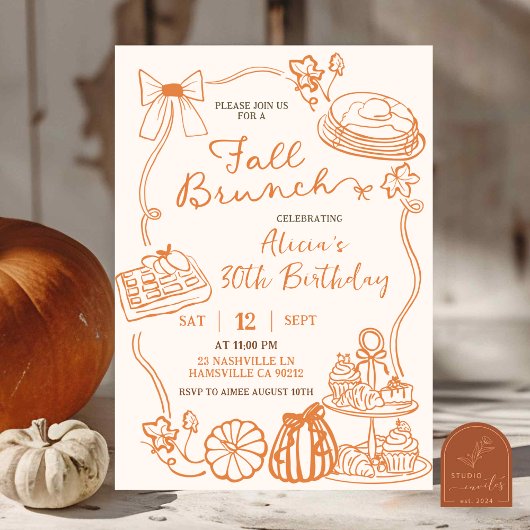 Invitation de fête de brunch d'automne dessinée à 