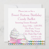 Invitation de fête de buffet de bonbons Cupcake ro (Dos)