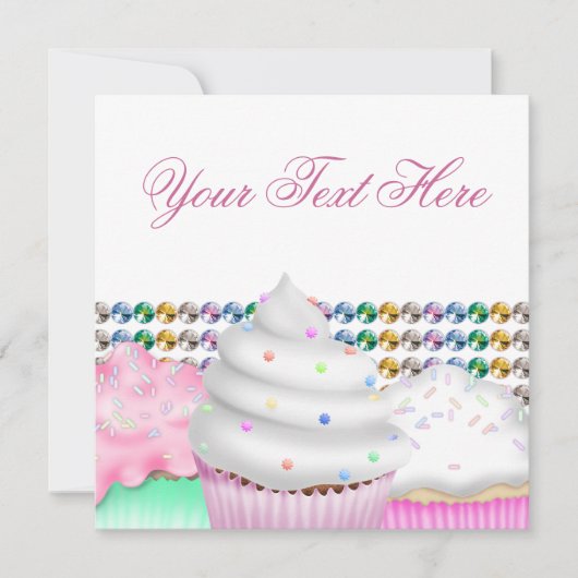 Invitation de fête de buffet de bonbons Cupcake ro (Devant)