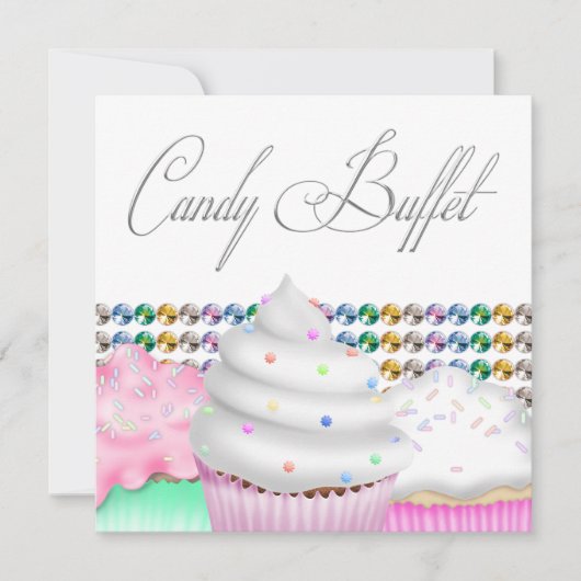 Invitation de fête de buffet de bonbons Cupcake ro (Devant)